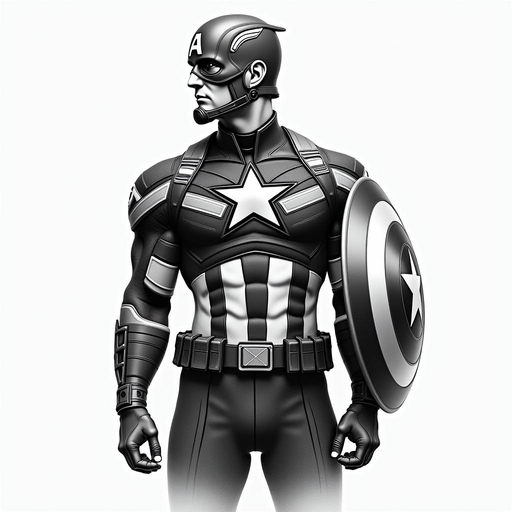 Captain America with his shield raisedin bohemian style tattoo, 8k - Variation 4