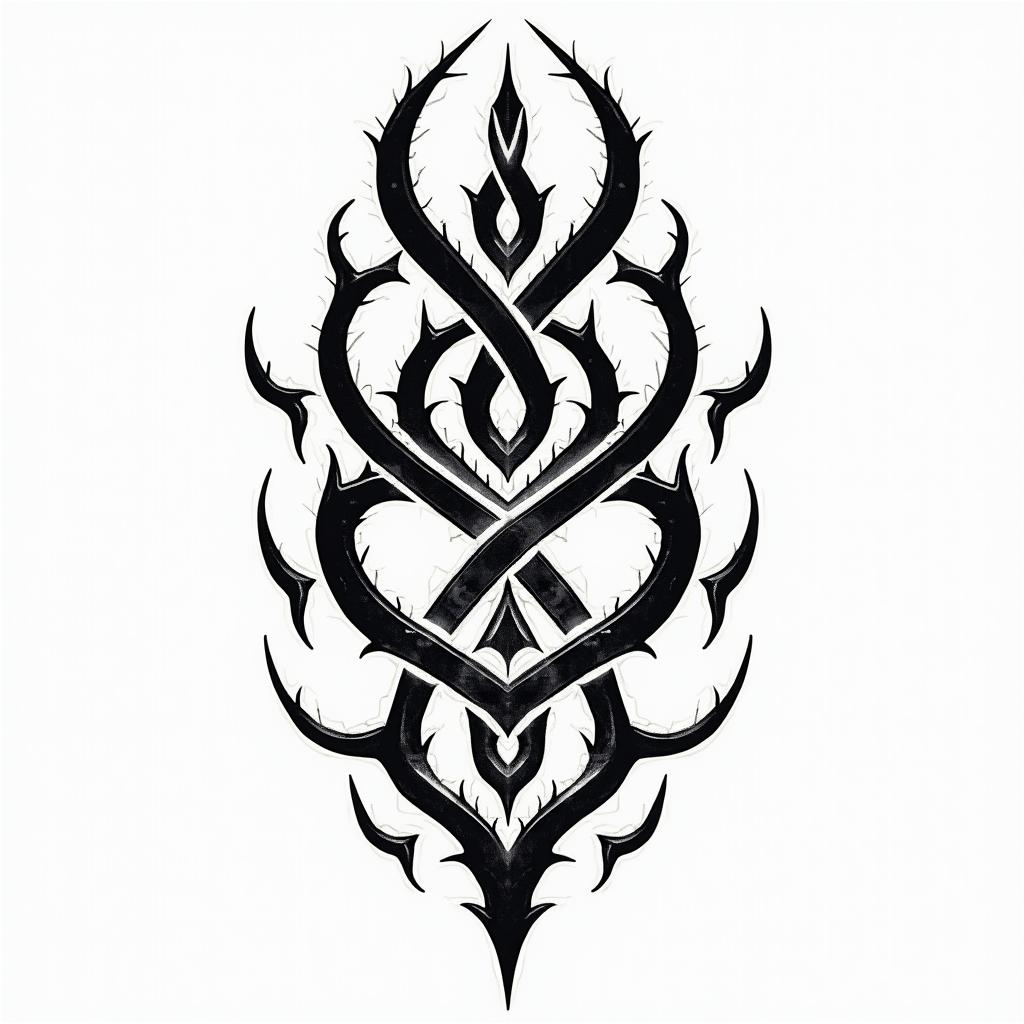 Thorns, entangled.in tribal tattoo style, featuring bold and black geometric shapes, curved lines, intertwine and flow seamlessly, creating a powerful and symbolic design, polynesian and maori styles - Variation 2