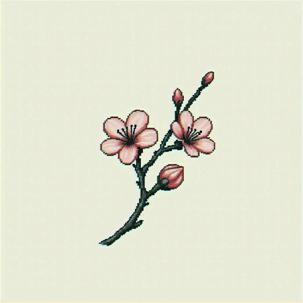 Two cherry blossomsin 8-bit tattoo style, minimalistic pixel style tattoo, pixel art with simplified shapes and retro gaming visuals, inspired by 8-bit pixel based detailing - Variation 3