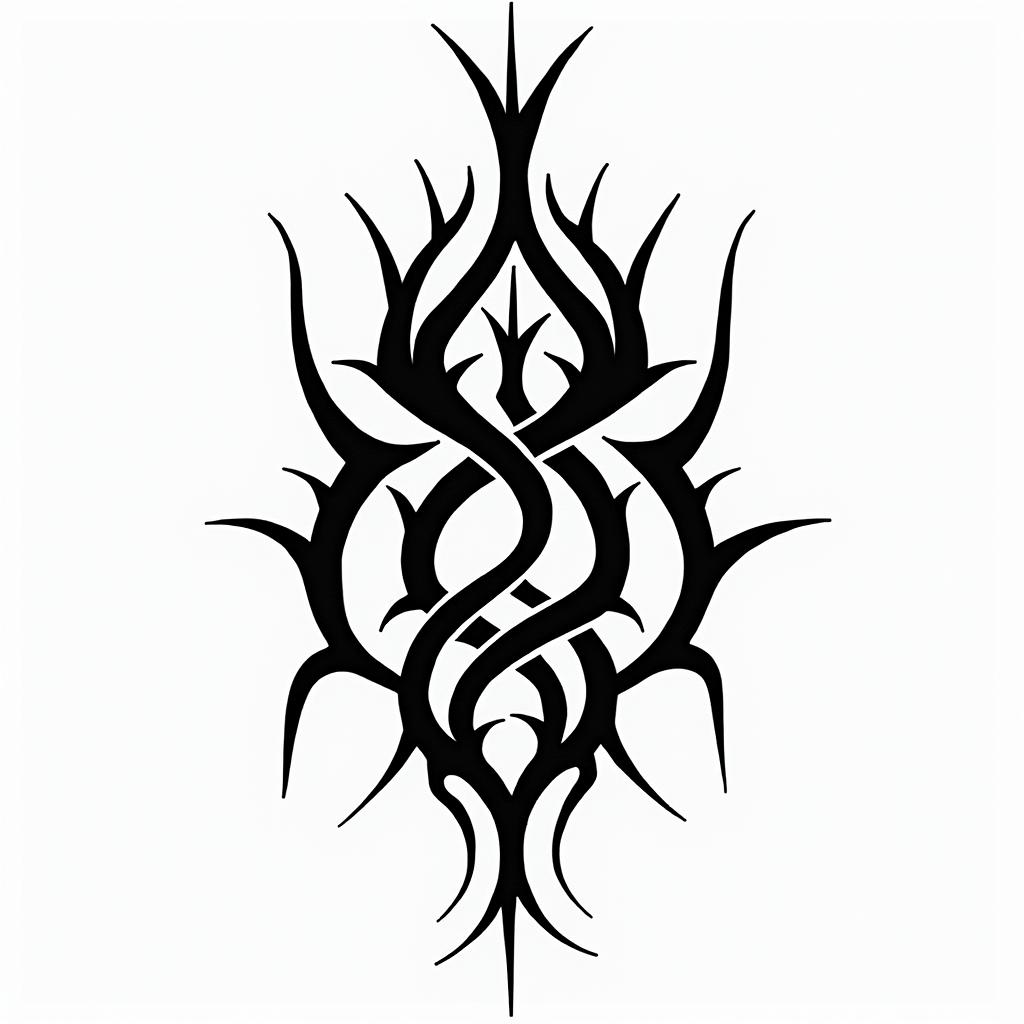 Thorns, entangledin tribal tattoo style, featuring bold and black geometric shapes, curved lines, intertwine and flow seamlessly, creating a powerful and symbolic design, polynesian and maori styles