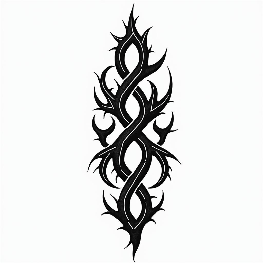 Thorns, entangledin tribal tattoo style, featuring bold and black geometric shapes, curved lines, intertwine and flow seamlessly, creating a powerful and symbolic design, polynesian and maori styles - Variation 3