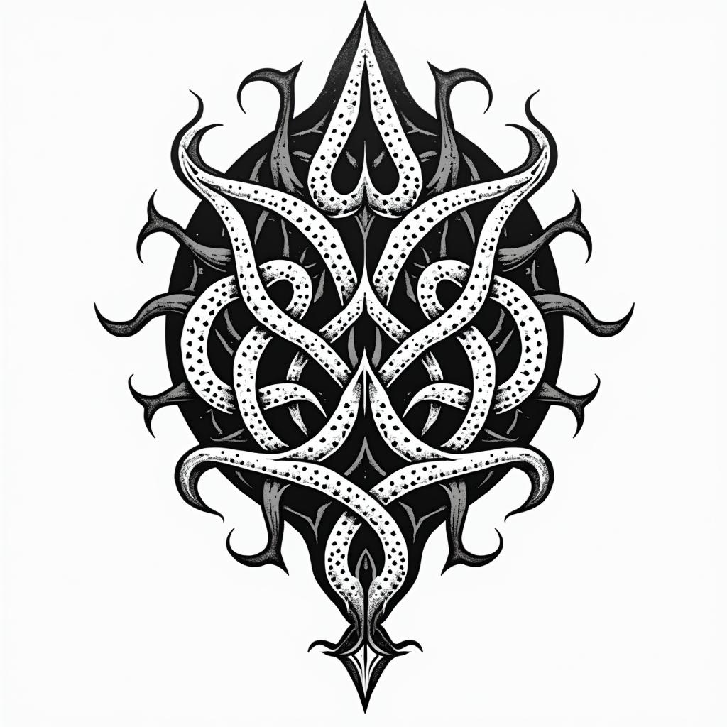 Thorns, entangledin tribal tattoo style, featuring bold and black geometric shapes, curved lines, intertwine and flow seamlessly, creating a powerful and symbolic design, polynesian and maori styles - Variation 4