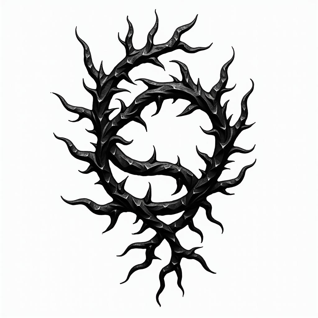 Thorns, entangledin tribal tattoo style, featuring bold and black geometric shapes, curved lines, intertwine and flow seamlessly, creating a powerful and symbolic design, polynesian and maori styles - Variation 2