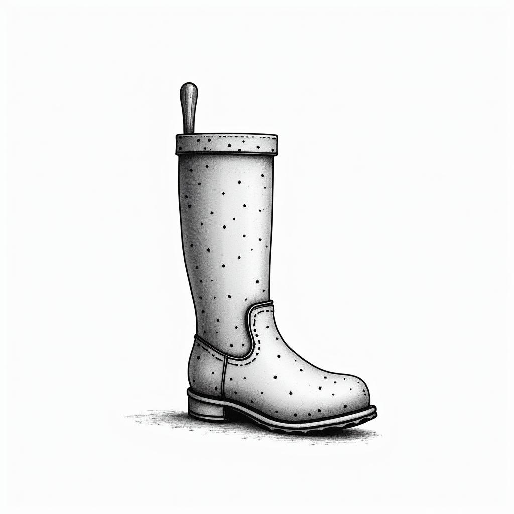 Rubber boots, shepard stickin minimalist style tattoo, featuring simple shapes and fine lines, with minimal shading and details, tiny triangles, creating a sense of balance and harmony - Variation 3