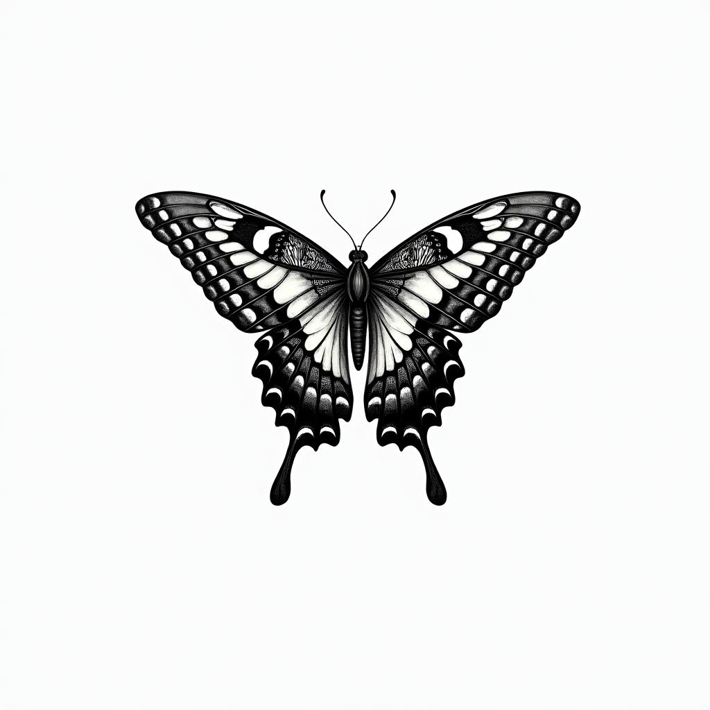 Butterfly with intricate wing patternsin bohemian style tattoo, 8k
