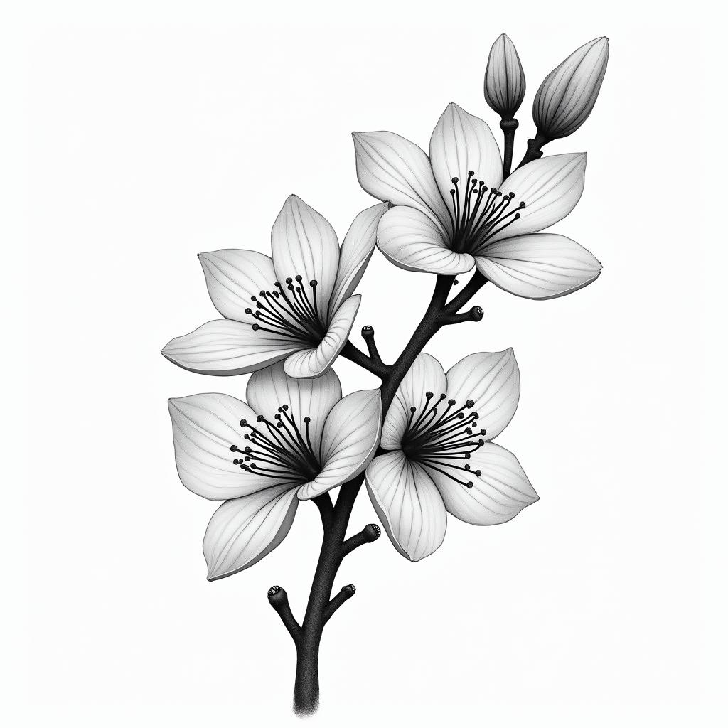 Delicate cherry blossomshigly detailed tattoo - Variation 7
