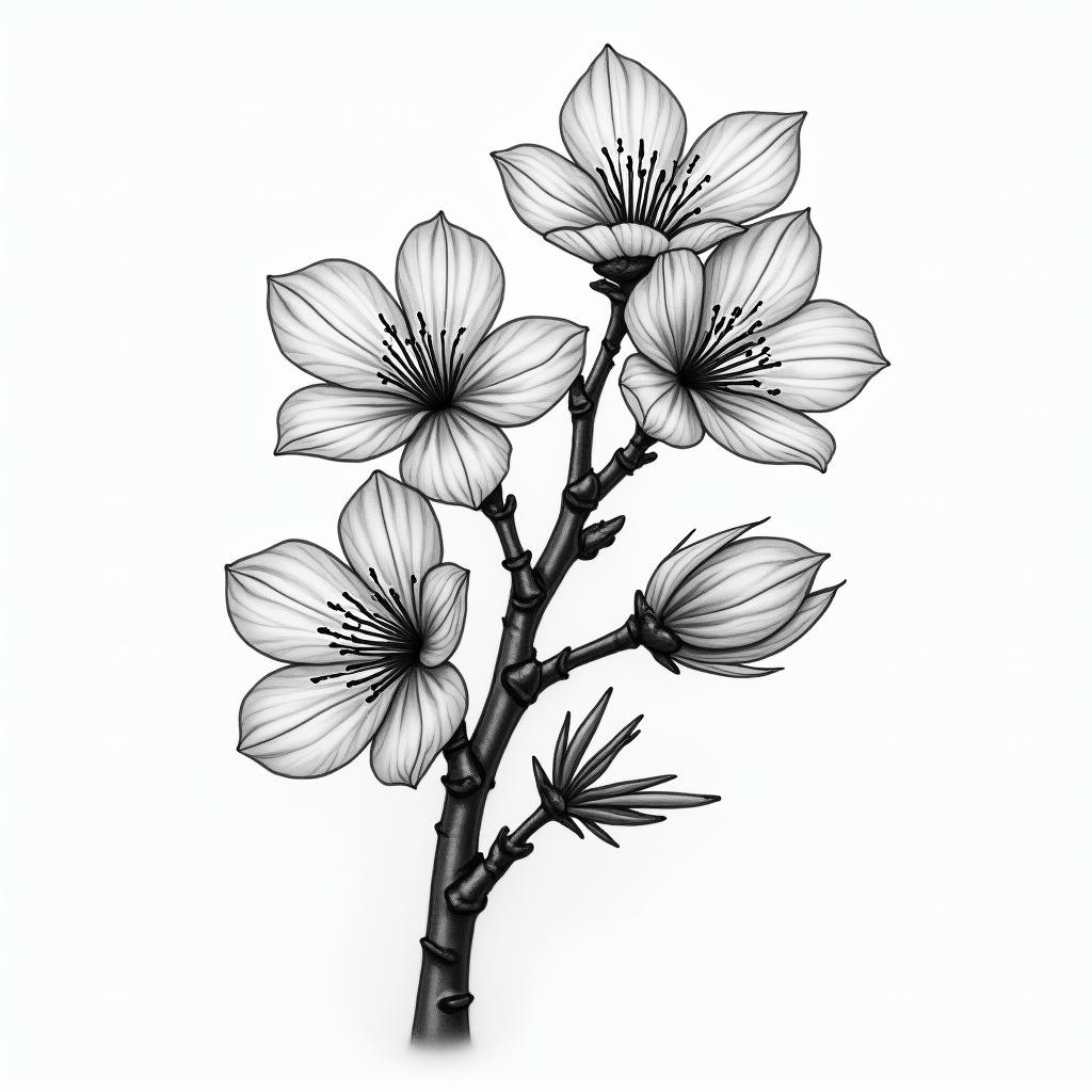 Delicate cherry blossomshigly detailed tattoo - Variation 8