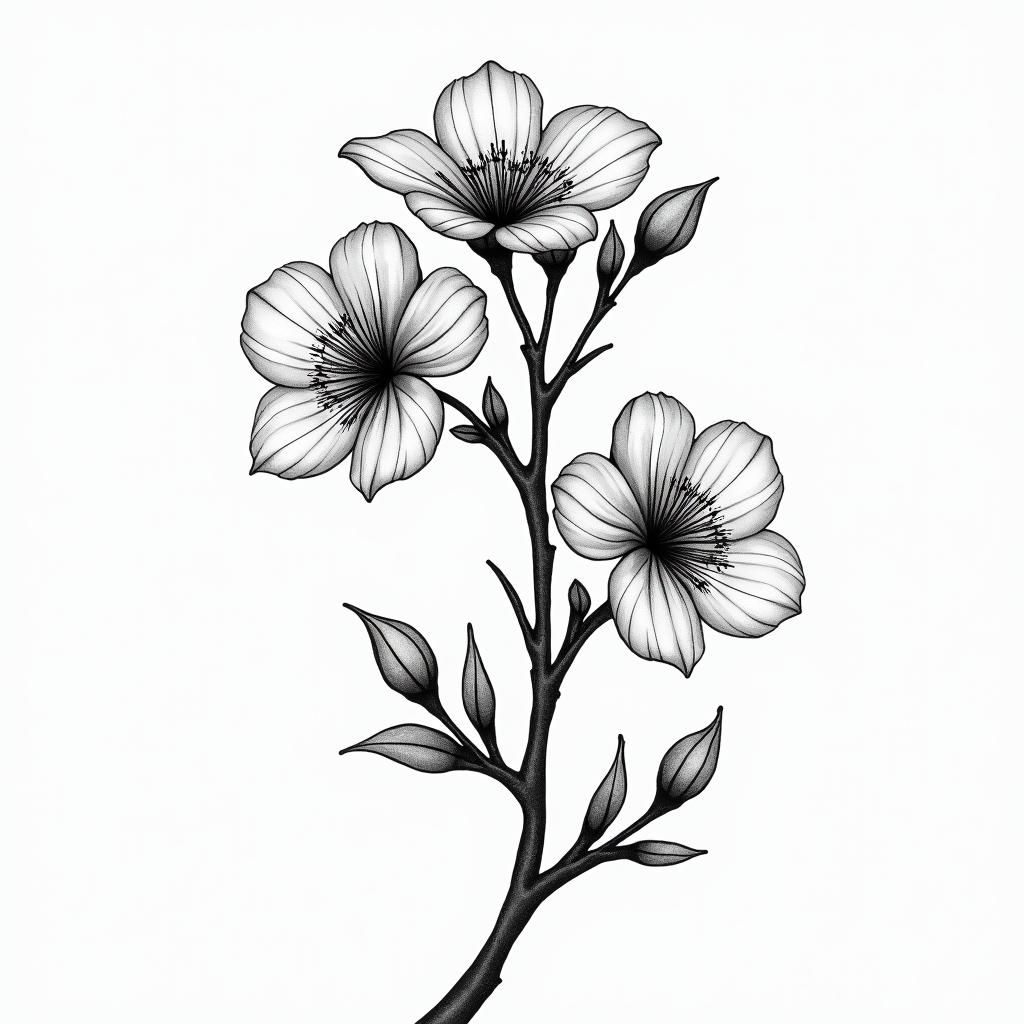 Delicate cherry blossomshigly detailed tattoo - Variation 5