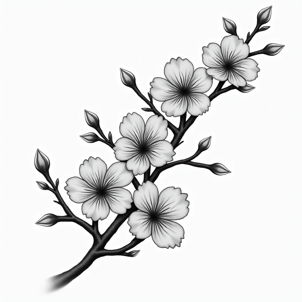 Delicate cherry blossomshigly detailed tattoo - Variation 2