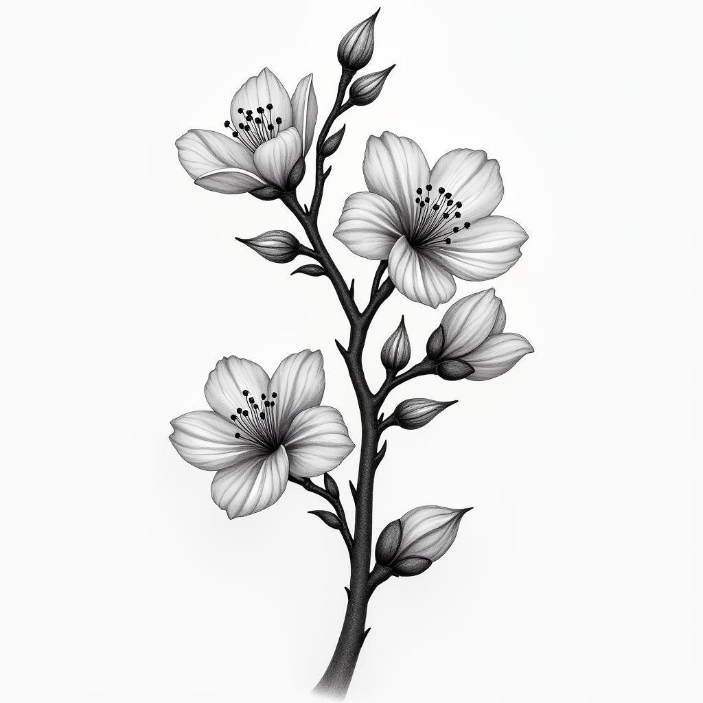 Delicate cherry blossomshigly detailed tattoo - Variation 3