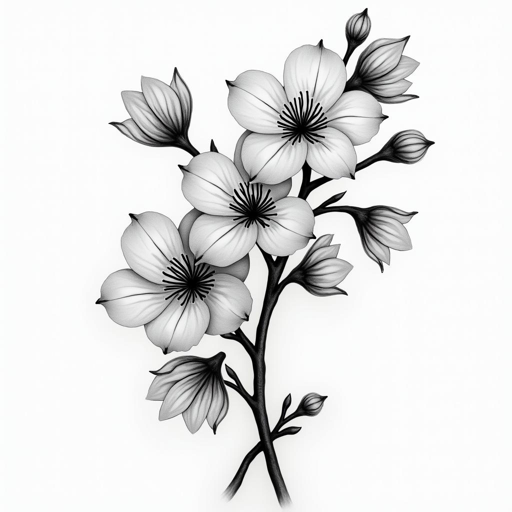 Delicate cherry blossomshigly detailed tattoo - Variation 4