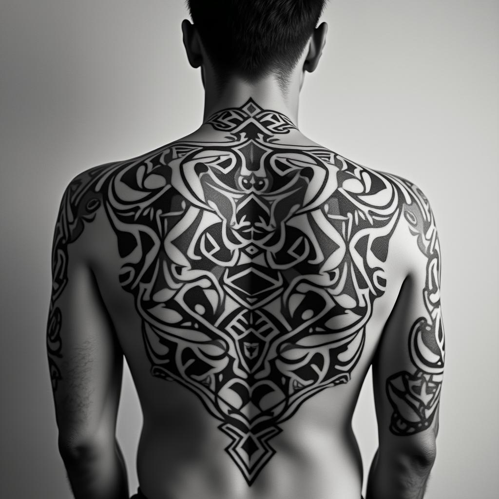 [u-key- yo] • Japanese (m.) living in the moment, detached from th bothers of life. the floating worldin tribal tattoo style, featuring bold and black geometric shapes, curved lines, intertwine and flow seamlessly, creating a powerful and symbolic design, polynesian and maori styles