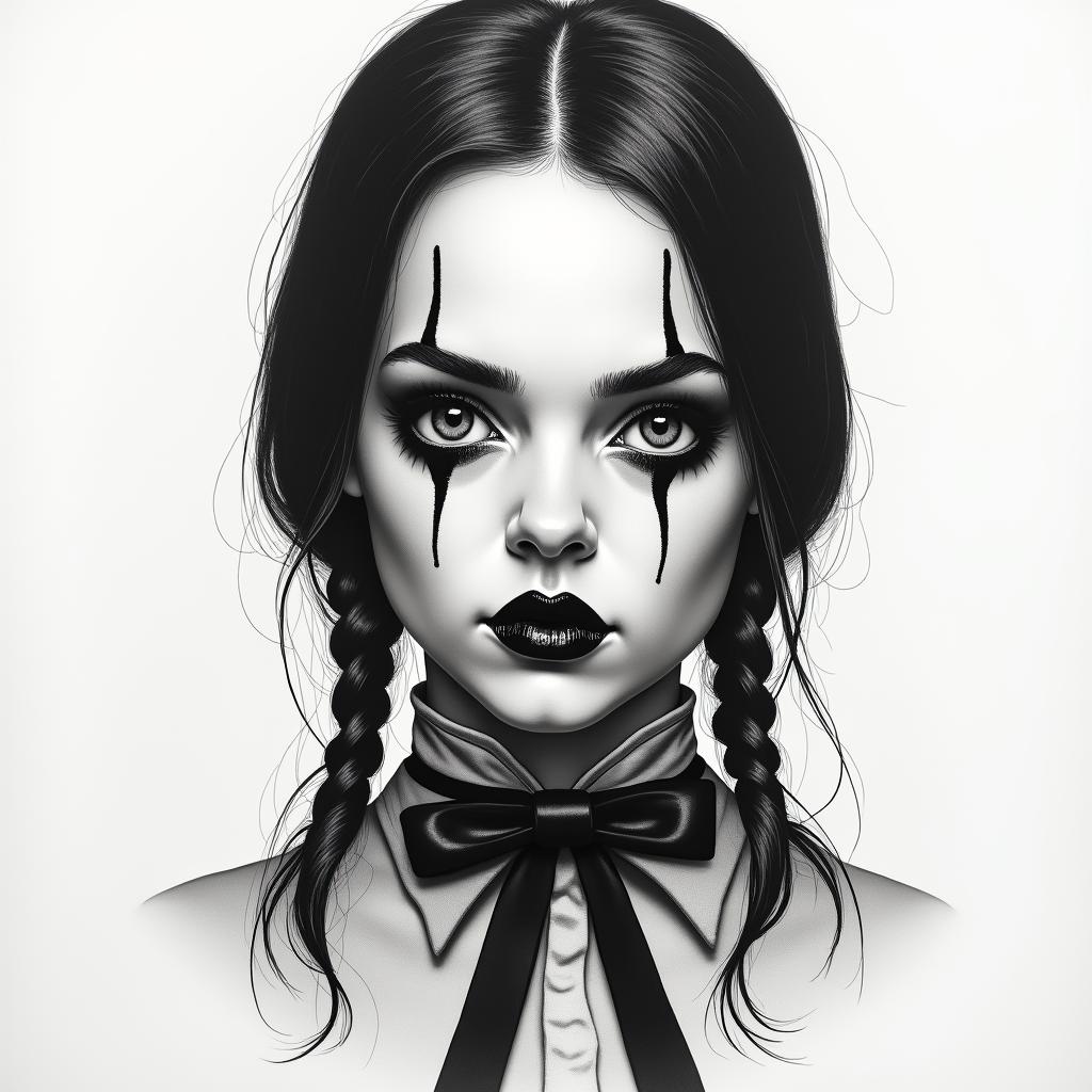 Wednesday Addamsin portrait tattoo style, featuring a highly realistic and detailed depiction - Variation 1