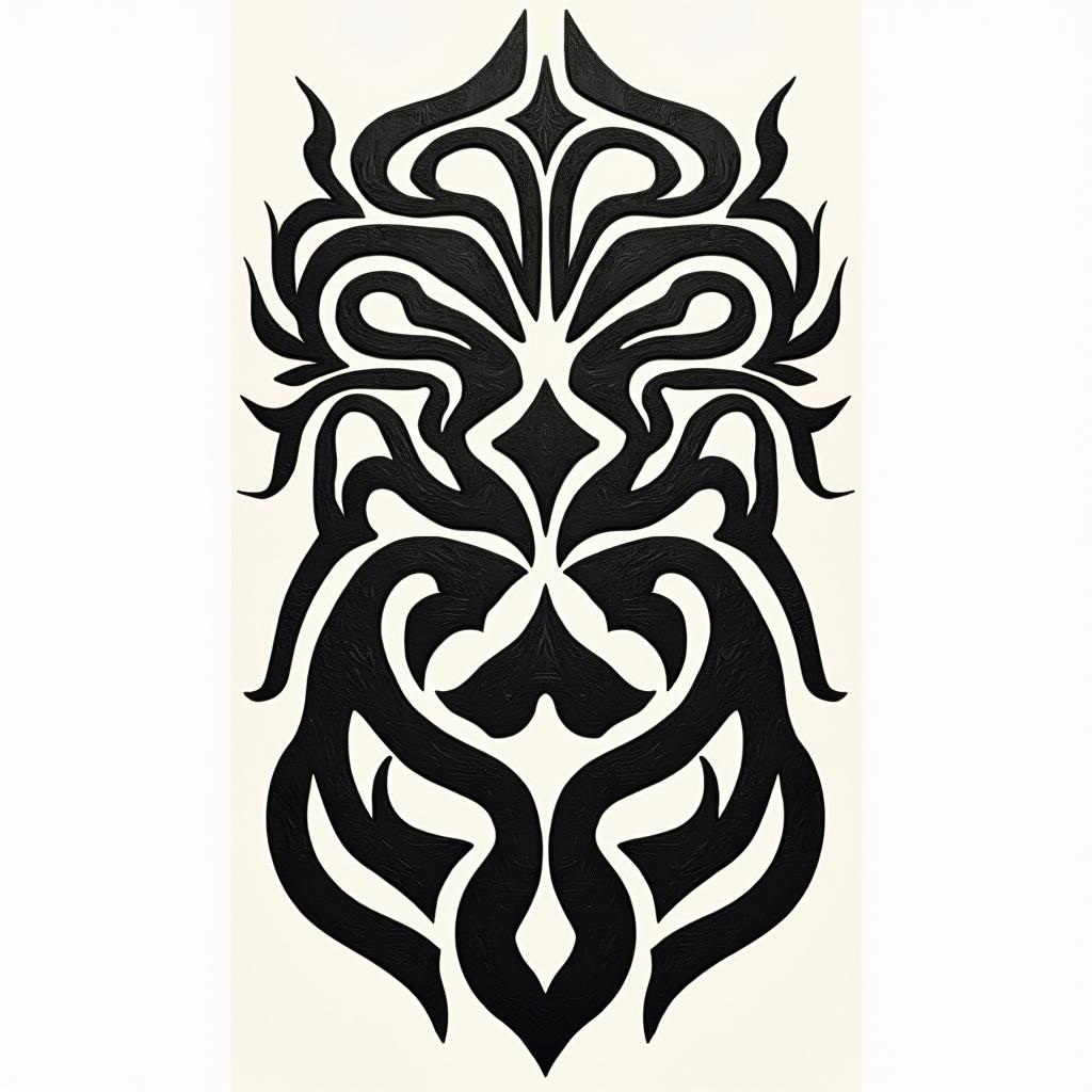 Wood, burning,in tribal tattoo style, featuring bold and black geometric shapes, curved lines, intertwine and flow seamlessly, creating a powerful and symbolic design, polynesian and maori styles - Variation 3