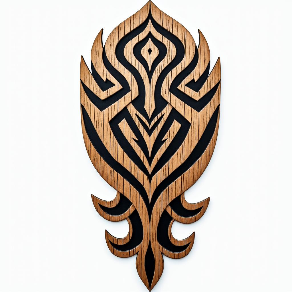 Wood, burning,in tribal tattoo style, featuring bold and black geometric shapes, curved lines, intertwine and flow seamlessly, creating a powerful and symbolic design, polynesian and maori styles - Variation 4