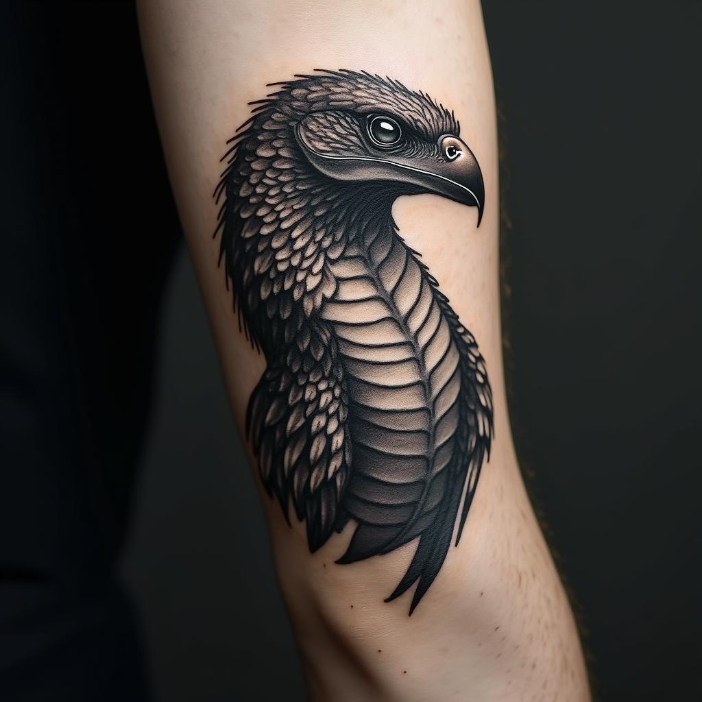 Raptorin realism tattoo style, featuring a highly detailed, lifelike, capturing every detail, photorealistic, ultra realistic, intricate shading, smooth and sharp,   - Variation 2
