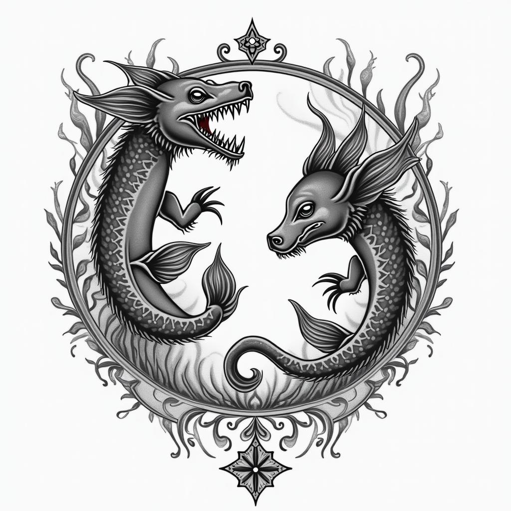 I want a full sleeve tattoo with 3 zodiac sign, Libra, Pisces  and Gemini.in realism tattoo style, featuring a highly detailed, lifelike, capturing every detail, photorealistic, ultra realistic, intricate shading, smooth and sharp,   - Variation 4