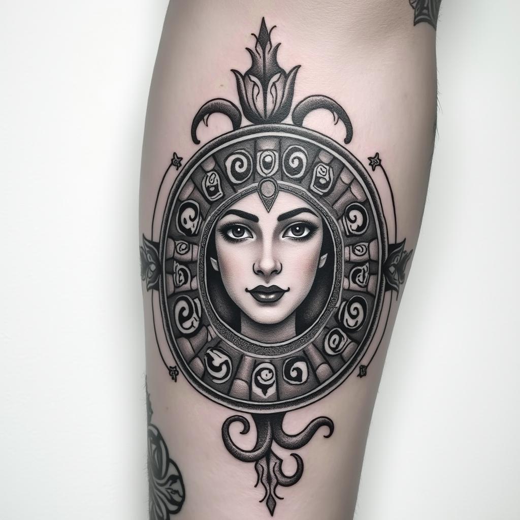 I want a forearm tattoo with three zodiac sign, Libra, Virgo and Pisces.in realism tattoo style, featuring a highly detailed, lifelike, capturing every detail, photorealistic, ultra realistic, intricate shading, smooth and sharp, - Variation 4