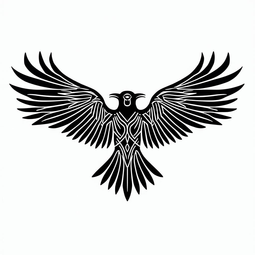 Crows, flapping their wings.in tribal tattoo style, featuring bold and black geometric shapes, curved lines, intertwine and flow seamlessly, creating a powerful and symbolic design, polynesian and maori styles - Variation 3