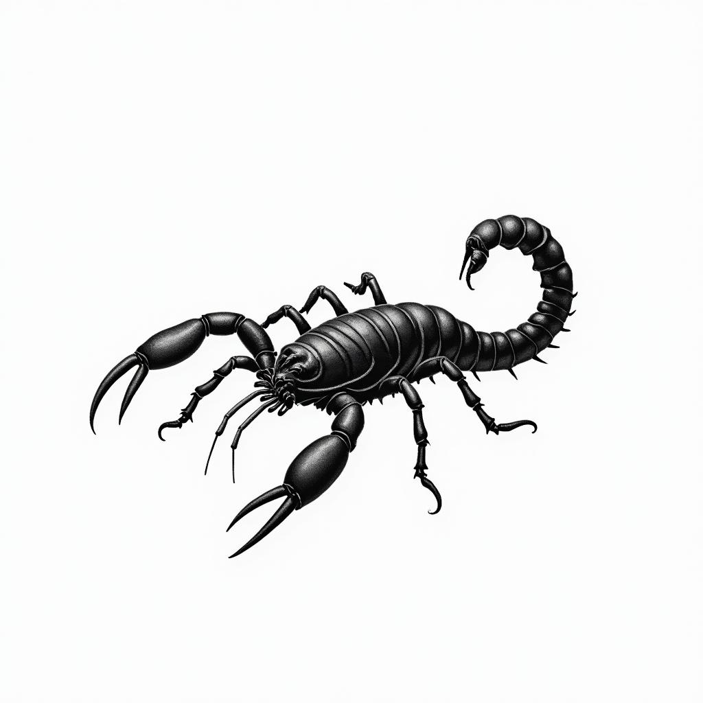 Scorpion with sharp and detailed pincers.in minimalist style tattoo, featuring simple shapes and fine lines, with minimal shading and details, tiny triangles, creating a sense of balance and harmony - Variation 3