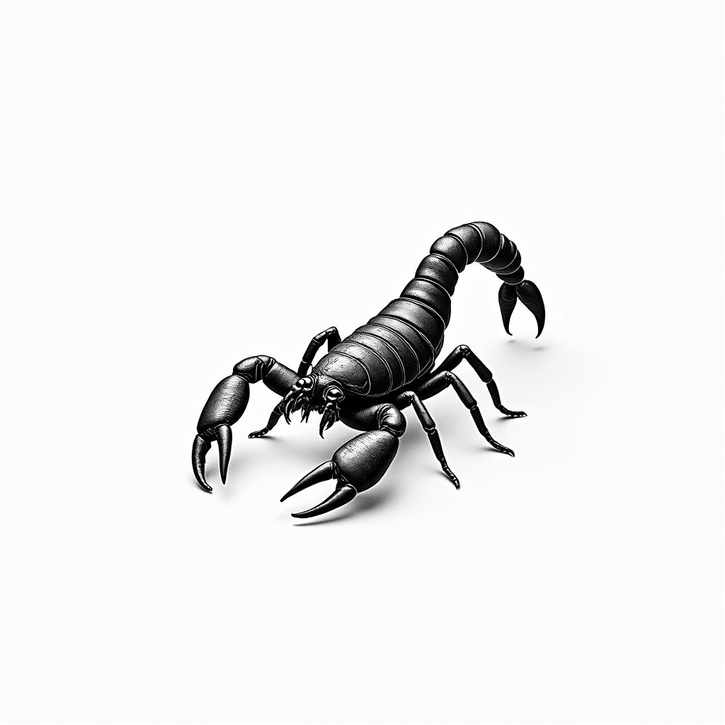 Scorpion with sharp and detailed pincers.in minimalist style tattoo, featuring simple shapes and fine lines, with minimal shading and details, tiny triangles, creating a sense of balance and harmony
