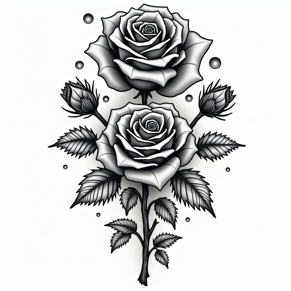 I would like roses that prove my courage.in paganic style tattoo, featuring ancient symbols, add vegvisir symbol, mystical figures, incorporating designs, pentagrams, runes, crescent moons,