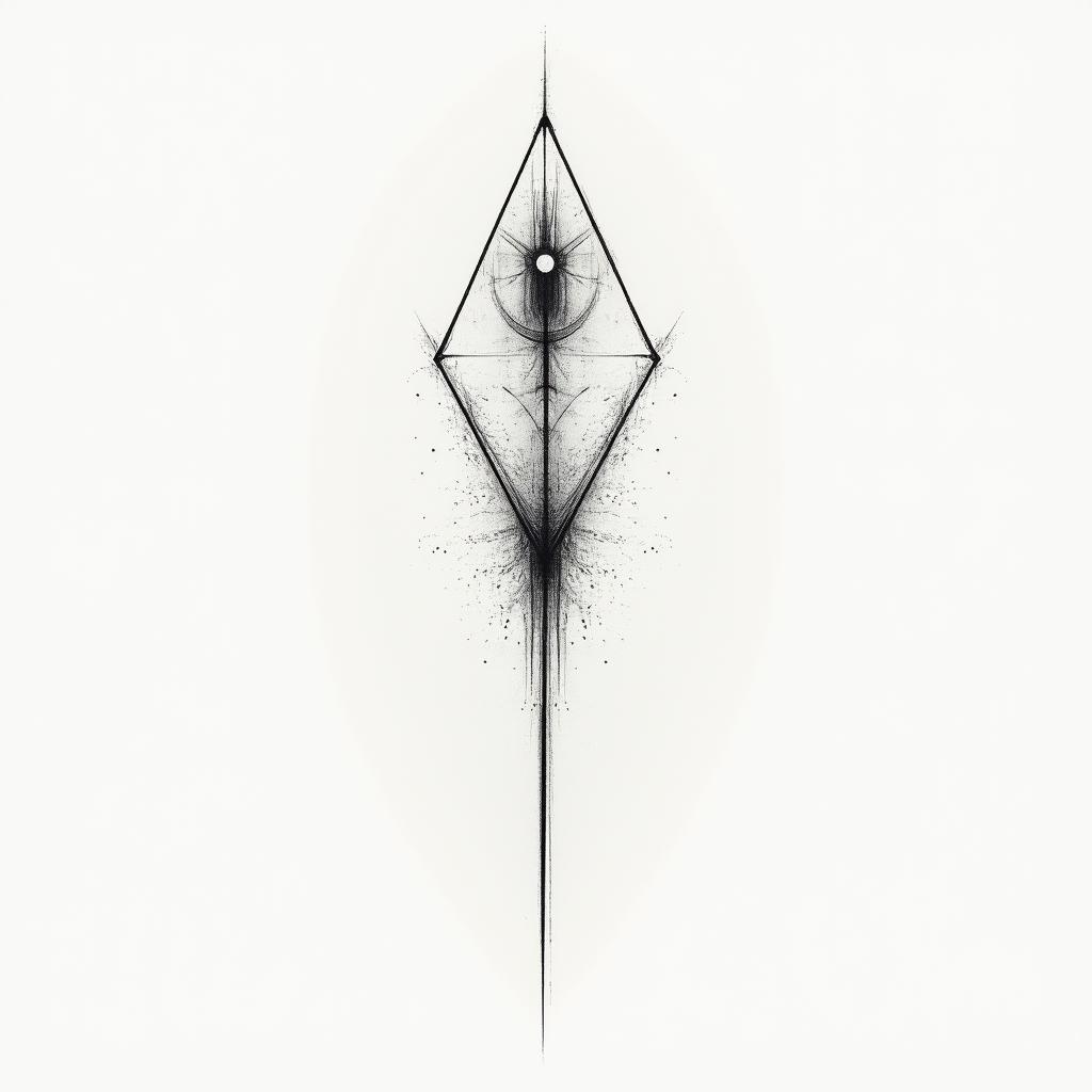 Aline, virgin, night, 1986in minimalist style tattoo, featuring simple shapes and fine lines, with minimal shading and details, tiny triangles, creating a sense of balance and harmony - Variation 2