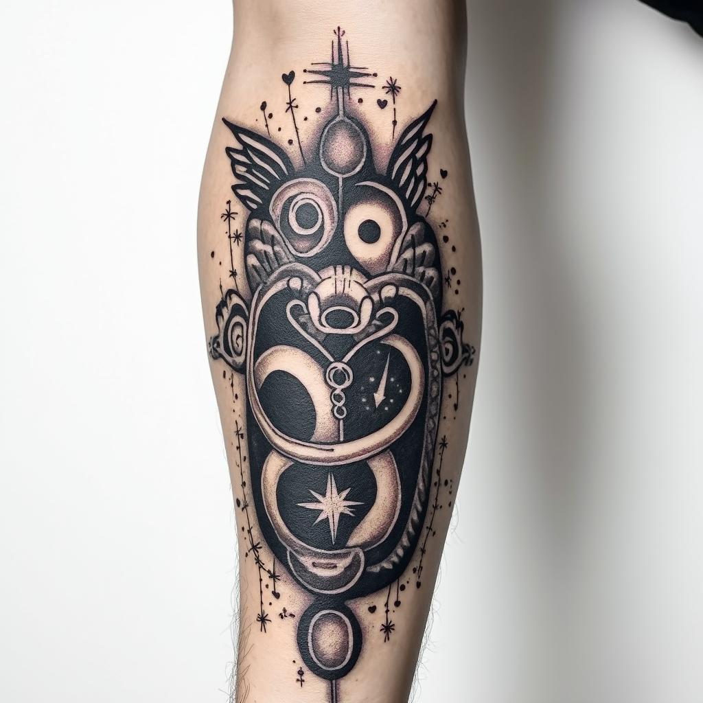 Full forearm tattoo with Virgo, Libra and Piscesin graffiti style tattoo, featuring bold and dynamic street art elements, spray-paint texture with exaggerated lines and expressive, chaotic brushstrokes, intricate lettering incorporated with graffiti tags, symbols like hearts, stars, and wings - Variation 4