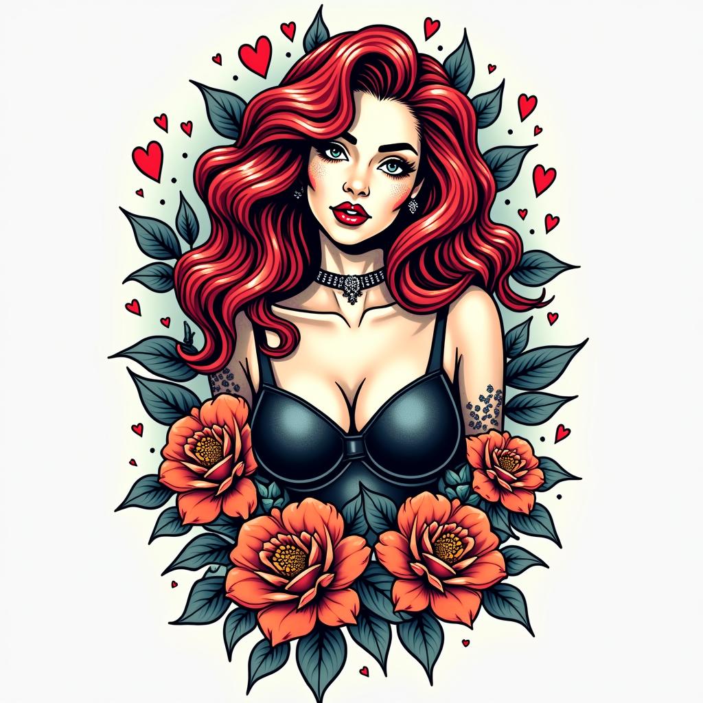 Taryn, Ariesin pop art style tattoo, featuring bold and vibrant colors, exaggerated outlines, iconic imagery, inspired by comic books and speech bubbles, comic book characters, retro pop culture