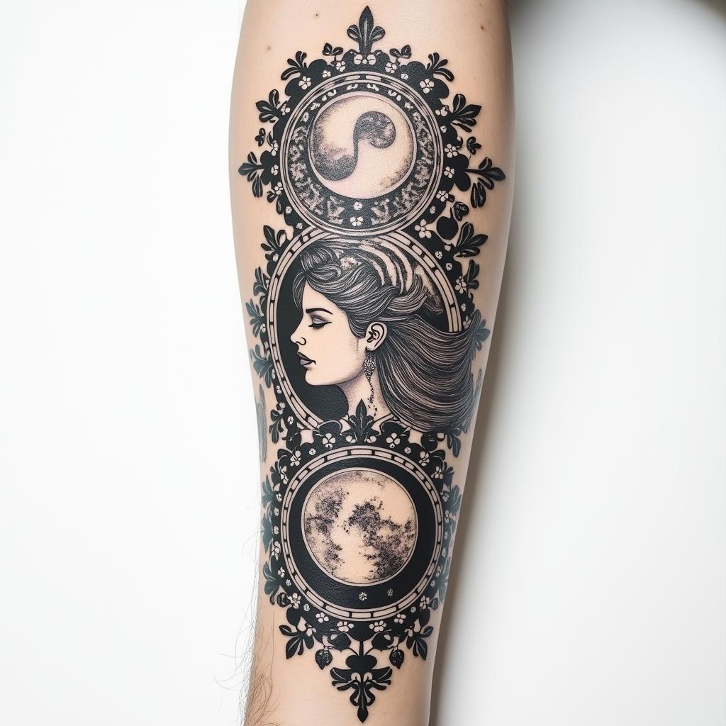 Full forearm tattoo with Virgo, Libra and Piscesin new school tattoo, pop culture, modern, detailed tattoo, illustrative - Variation 4