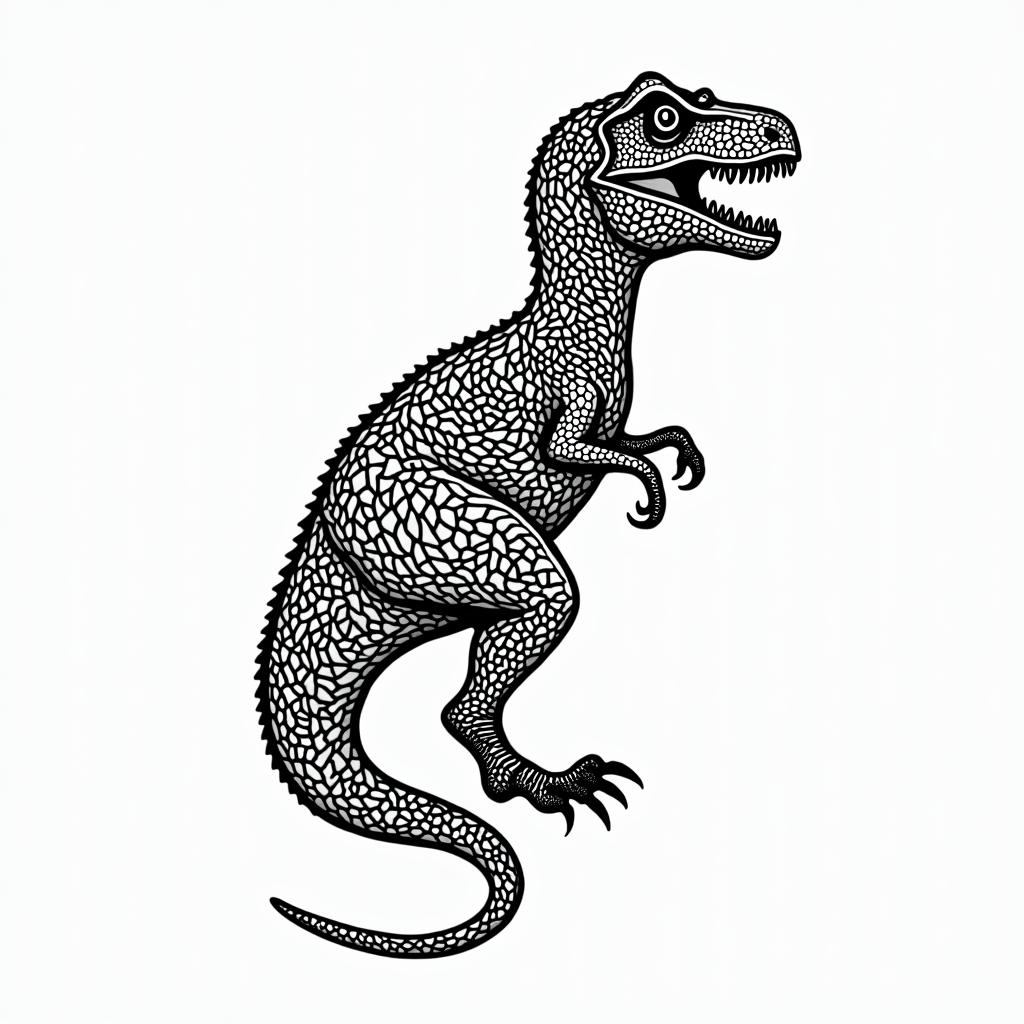 Velociraptorin dotwork style tattoo, complex mandala patterns, interlocking geometric shapes with sharp symmetry, clean lines, sharp angles - Variation 4