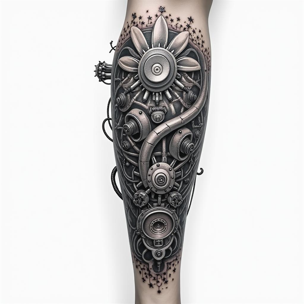 Mechanical sleevehigly detailed tattoo - Variation 3