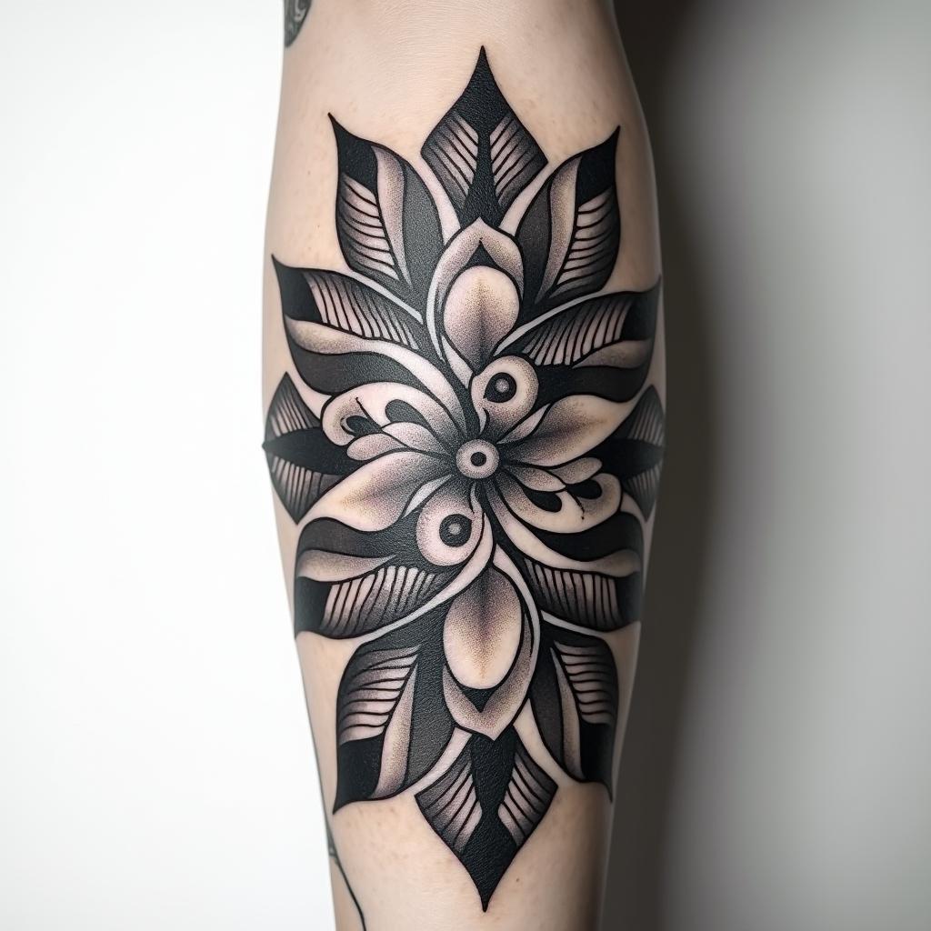 Full forearm tattoo with Zodiac signs Virgo, Libra and Piscesin tribal tattoo style, featuring bold and black geometric shapes, curved lines, intertwine and flow seamlessly, creating a powerful and symbolic design, polynesian and maori styles - Variation 4