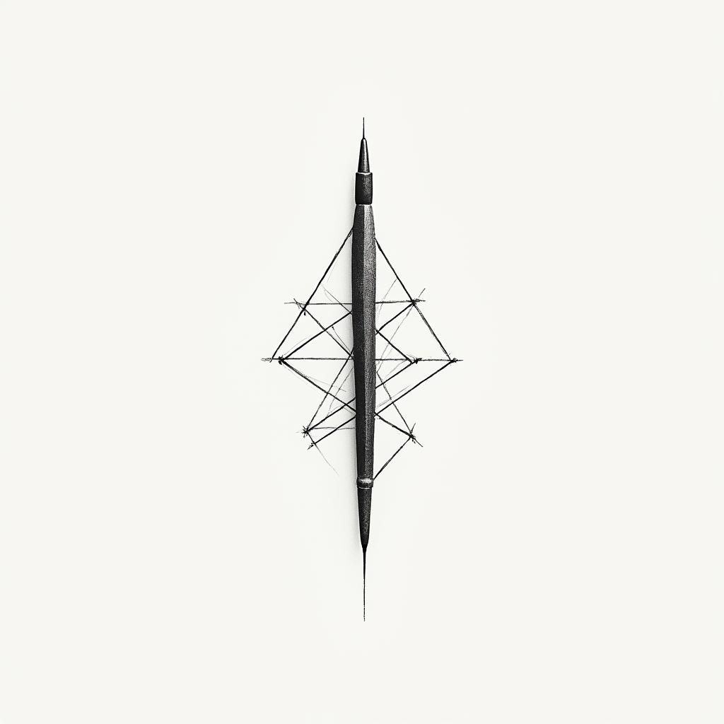 stylographic pen, minimal, line art, in one stroke, aestheticin minimalist style tattoo, featuring simple shapes and fine lines, with minimal shading and details, tiny triangles, creating a sense of balance and harmony - Variation 2
