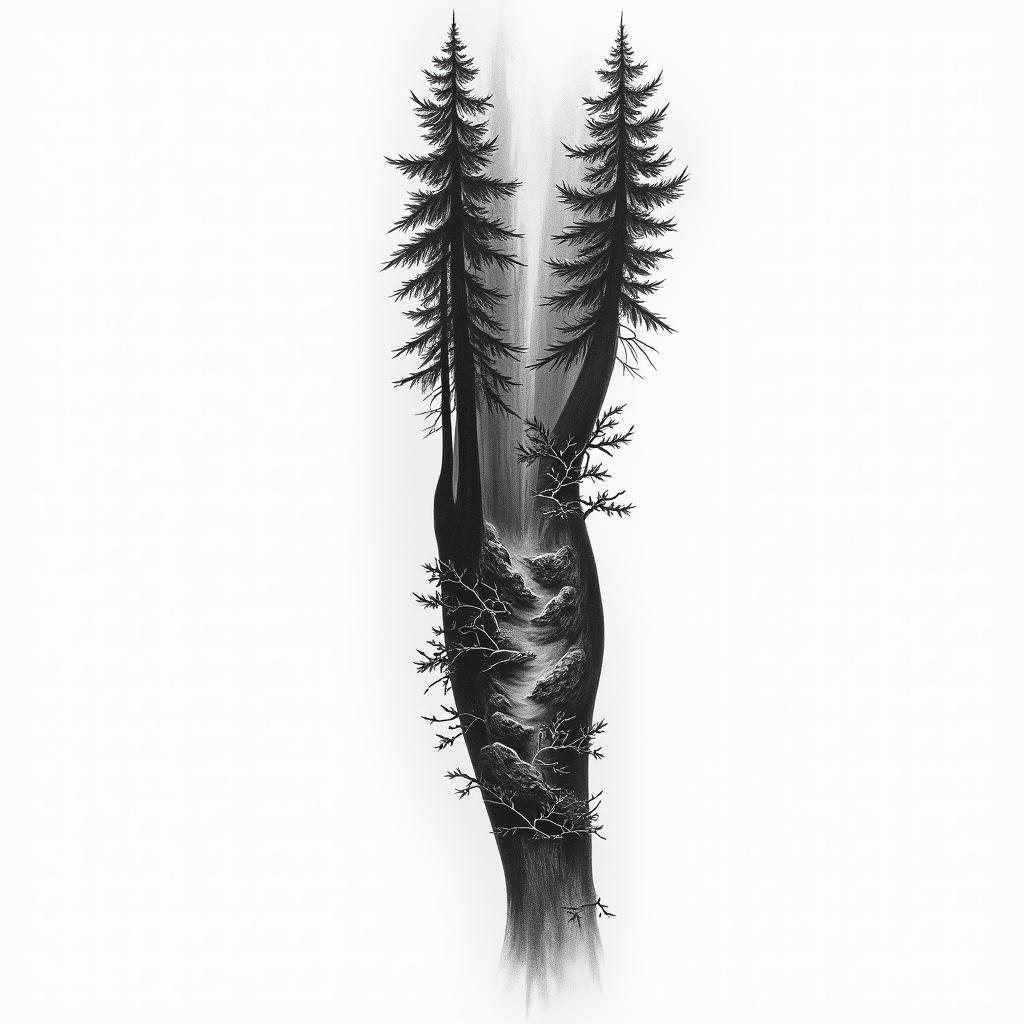 Make me a tattoo design for a full arm sleeve, with a forest themehigly detailed tattoo