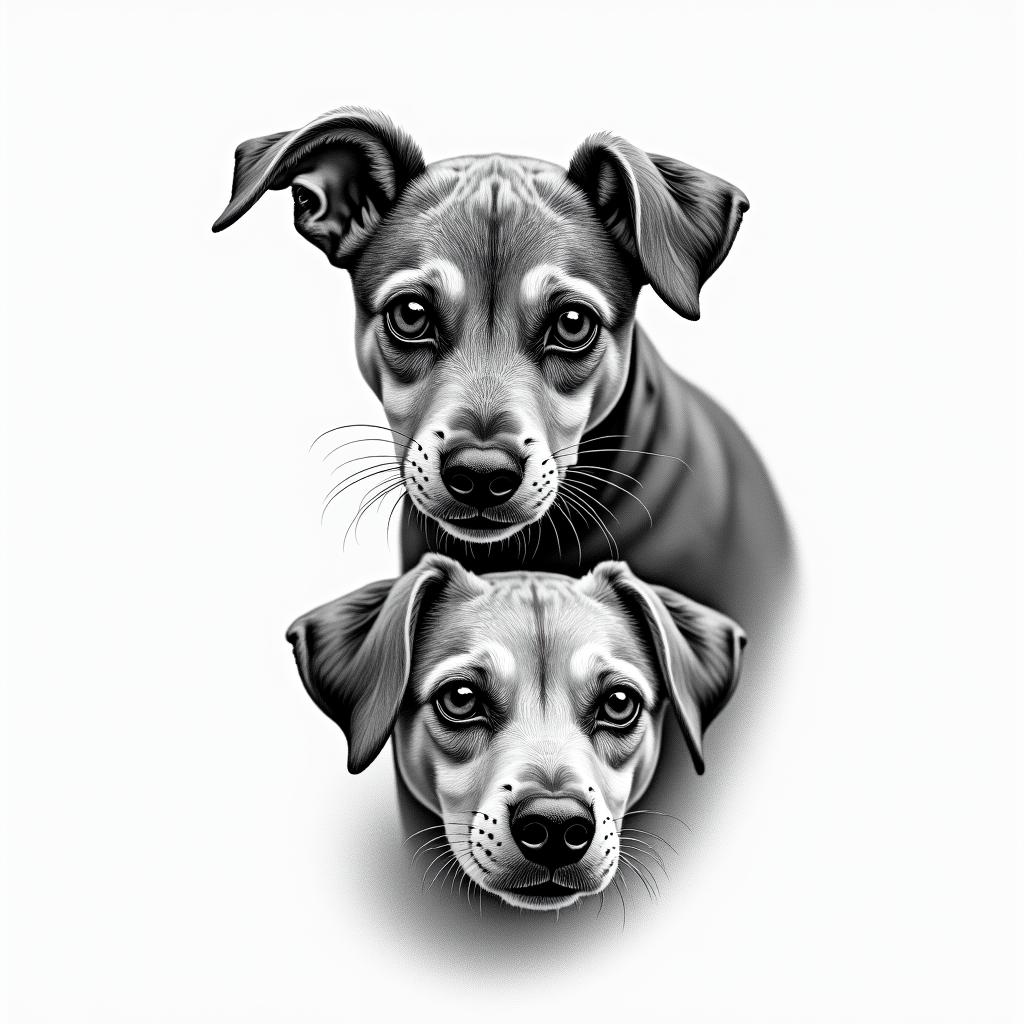 A cat, a mini pinscher dog, 1 labrador type dog.higly detailed tattoo - Variation 3