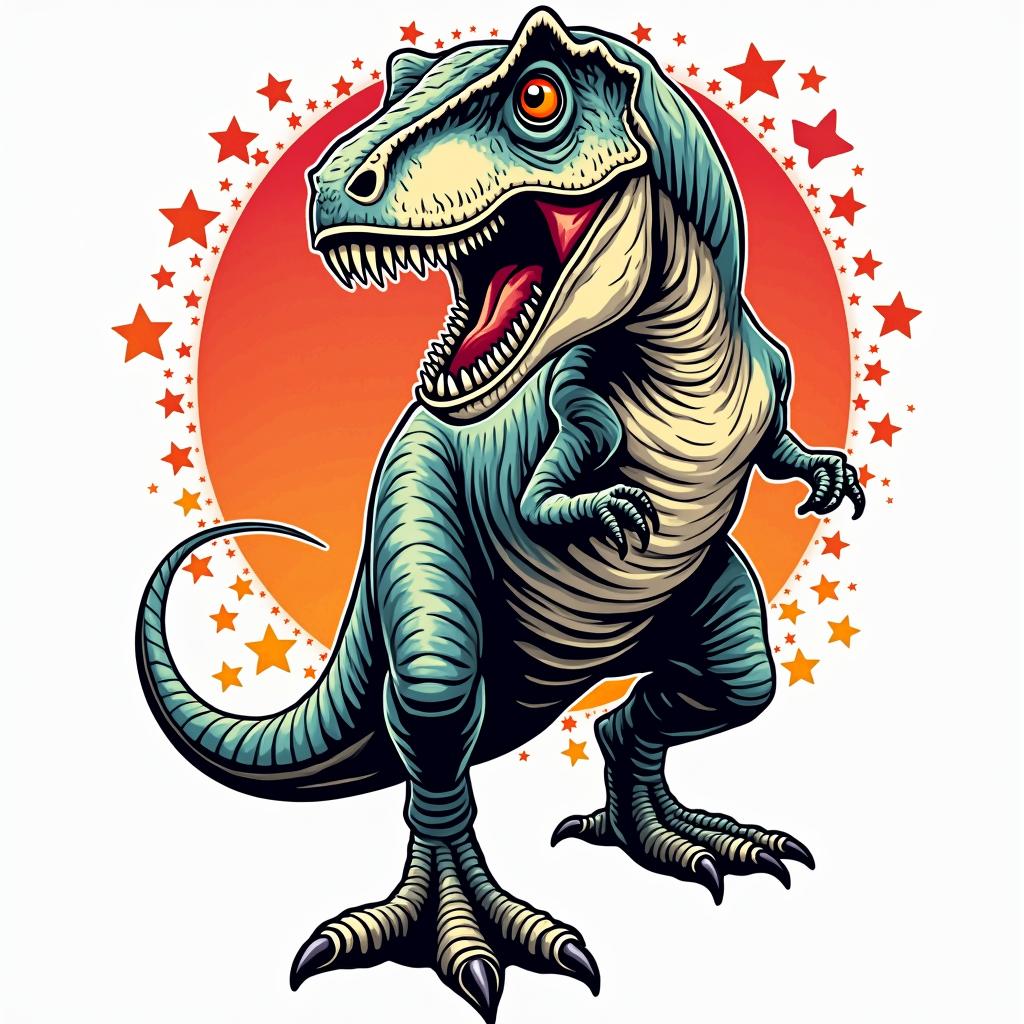 Velociraptorin pop art style tattoo, featuring bold and vibrant colors, exaggerated outlines, iconic imagery, inspired by comic books and speech bubbles, comic book characters, retro pop culture