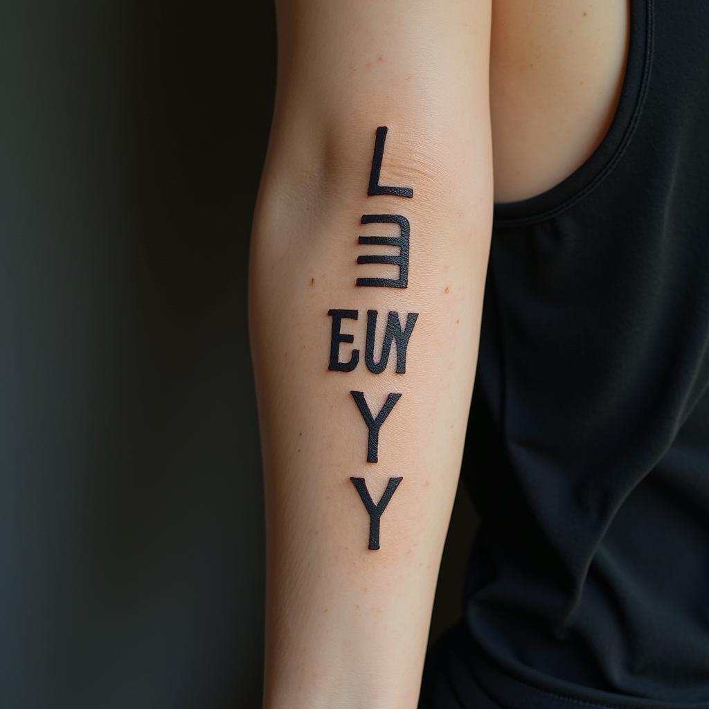 Gladystext-based tattoo, japanese font ultra-realistic, perfectly placed, high-quality font design, photo-realistic shading, 8k, high quality, finely detailed typograph