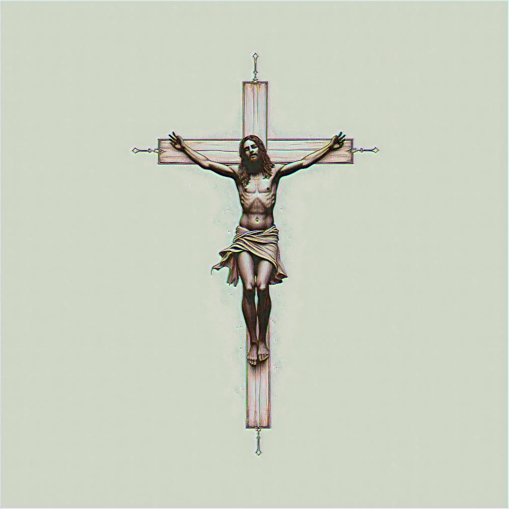 Jesus carrying the crossin minimalist style tattoo, featuring simple shapes and fine lines, with minimal shading and details, tiny triangles, creating a sense of balance and harmony - Variation 3