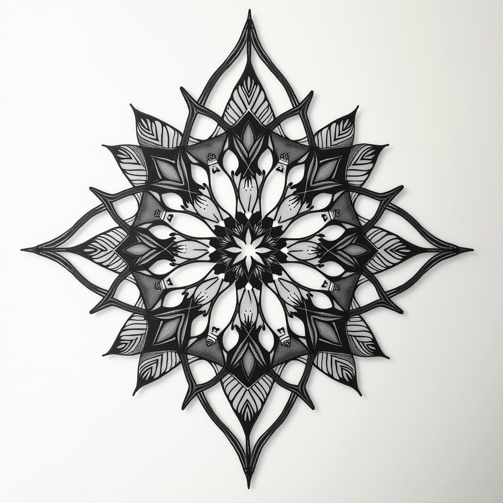 Create a subtle realistic tattoo from the names Hailey and Zayn. in geometric style tattoo, blending hexagons, mandala-inspired patterns, symmetrical and fractal design, clean lines, sharp angles - Variation 4