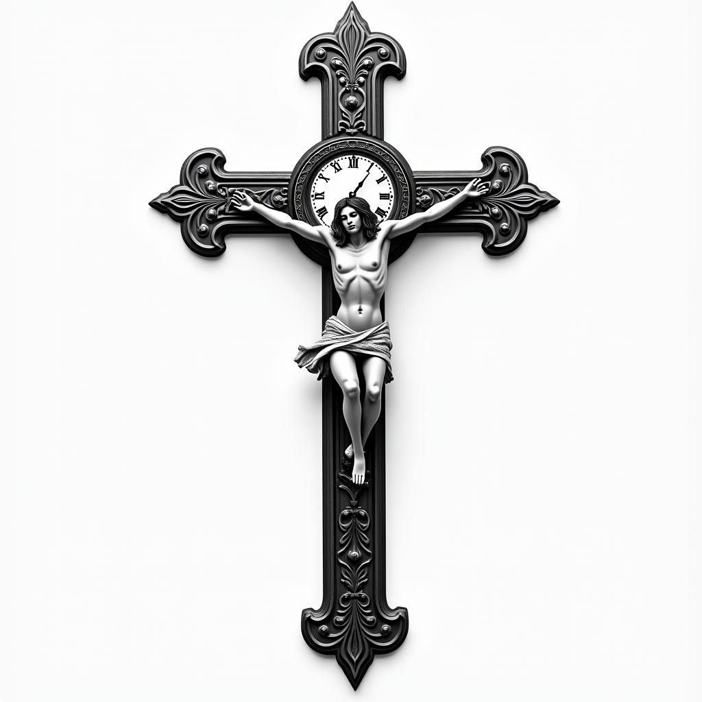 Roman numeral clock jesus crosshigly detailed tattoo