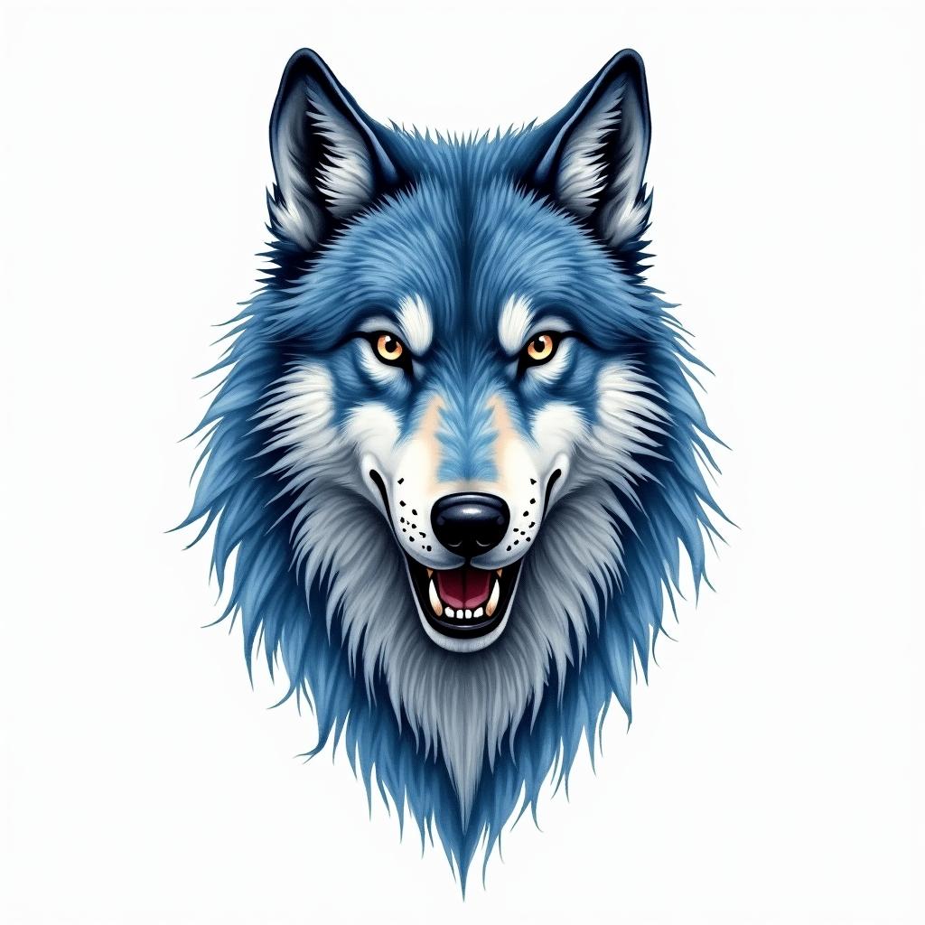 A fierce-looking wolf depicted in a watercolor style, representing strength and kindness, with shades of blue in the color palette. Accompanying the wolf is the name "Grayson" artistically integrated into the design, embodying the qualities of being artistic, strong, outgoing, loving, caring, and affectionate. The overall feel of the tattoo should convey deep emotion and significant meaning, reflecting the birthday of 12.15.17.higly detailed tattoo - Variation 2