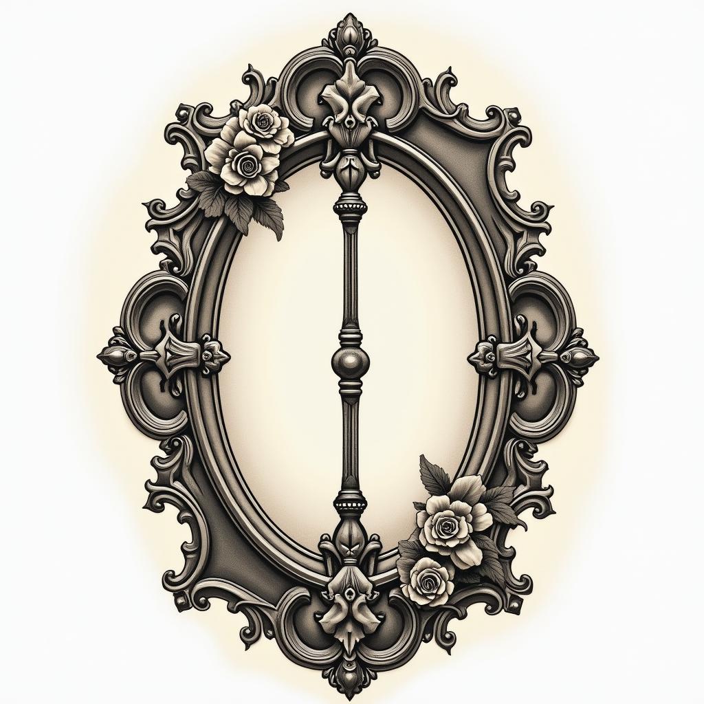 Give me a lever and I will move the world.in victorian style tattoo, featuring vintage and elegant elements, ornate frames, roses, antique, sepia-toned color scheme - Variation 2