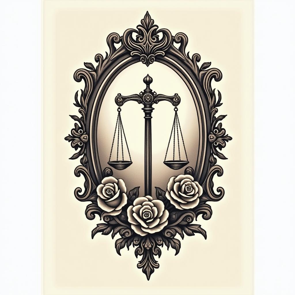 Give me a lever and I will move the world.in victorian style tattoo, featuring vintage and elegant elements, ornate frames, roses, antique, sepia-toned color scheme