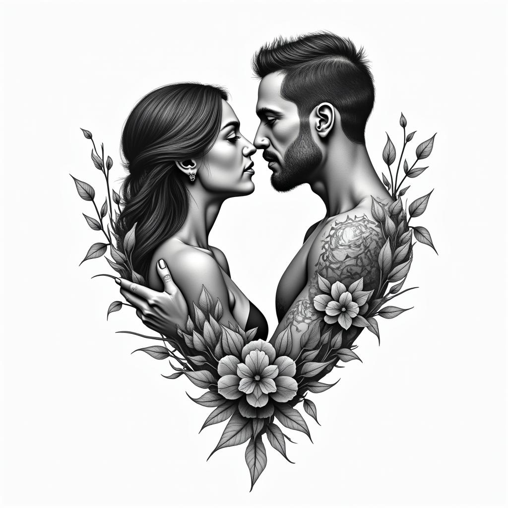 A geometric and abstract tattoo design symbolizing a strong relationship between Cristina and Ramses, representing their journey through challenges and their desire to create a family. Incorporate elements that reflect both Romania and Venezuela, possibly using shapes and symbols from both cultures, intertwined or connected, to signify their bond.higly detailed tattoo - Variation 2