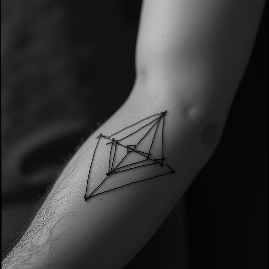 Malein minimalist style tattoo, featuring simple shapes and fine lines, with minimal shading and details, tiny triangles, creating a sense of balance and harmony - Variation 2