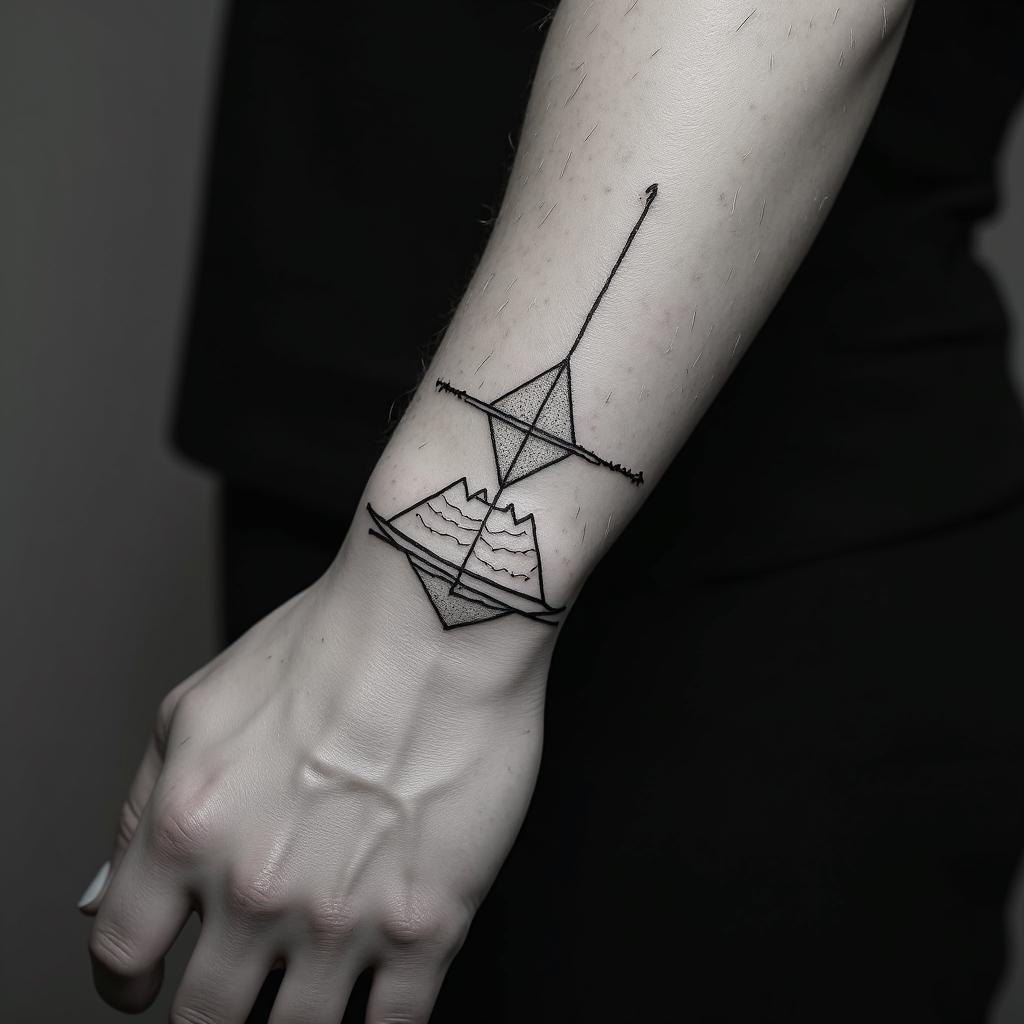 Malein minimalist style tattoo, featuring simple shapes and fine lines, with minimal shading and details, tiny triangles, creating a sense of balance and harmony - Variation 4