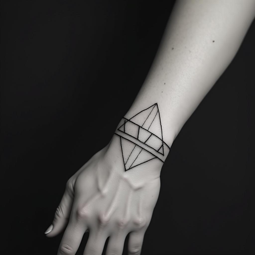 Malein minimalist style tattoo, featuring simple shapes and fine lines, with minimal shading and details, tiny triangles, creating a sense of balance and harmony