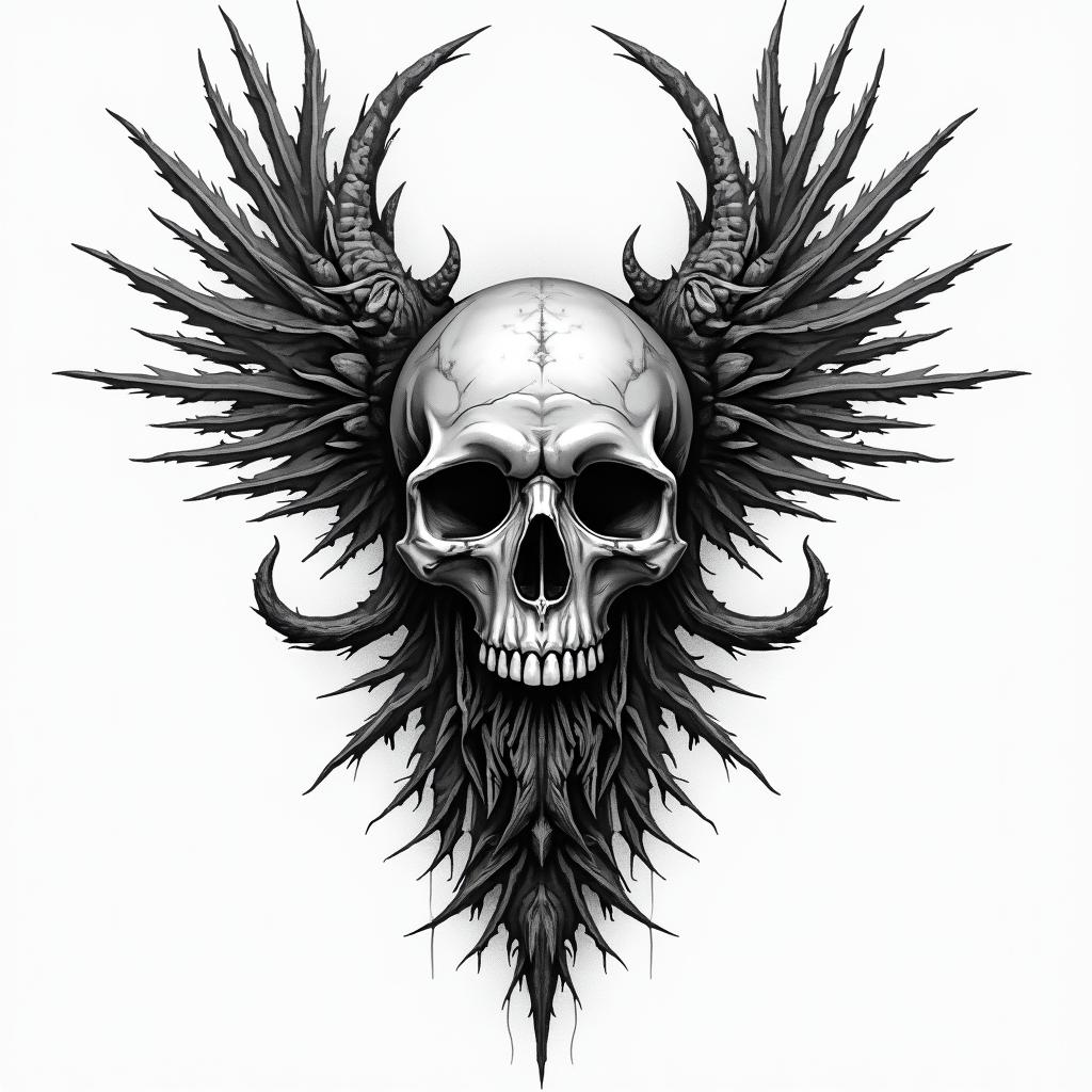 TIAGO, Sagittarius, Botelhos in horror tattoo style, showcasing haunting and unsettling, dark and gritty textures with skulls, eerie faces, jgged designs, bold and intense shading - Variation 3