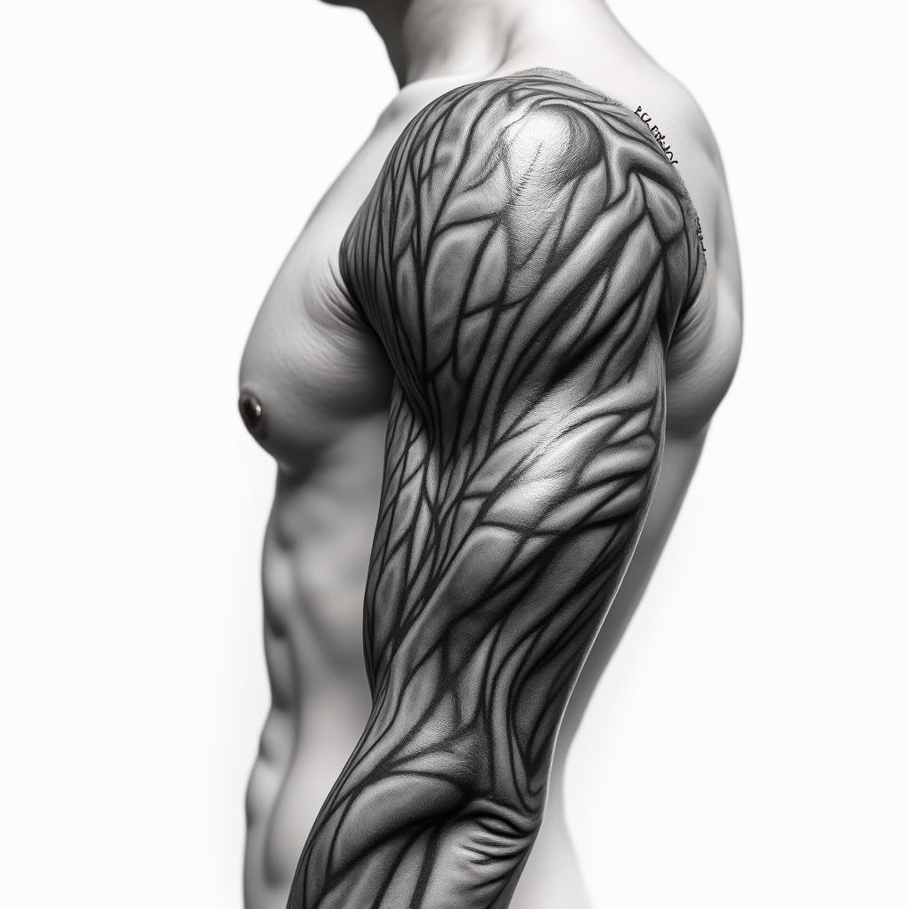 Mechanical and muscle tissue sleevein realism tattoo style, featuring a highly detailed, lifelike, capturing every detail, photorealistic, ultra realistic, intricate shading, smooth and sharp,   - Variation 2